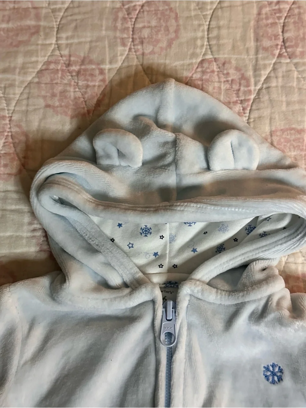 Carter's Light Blue Hooded Zip Up Fleece Jacket with Bear & Snowflake Accent